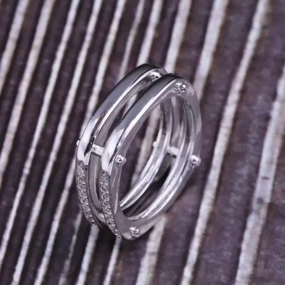 New Unisex 925 Silver Square Diamond Ring - Picture 4 of 8